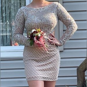 Gorgeous Hoco/prom dress, size 6, nude color with pearl/silver beading!